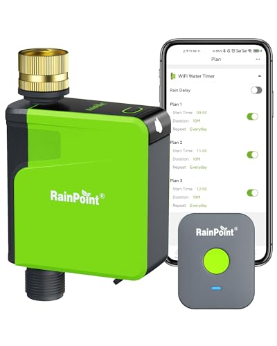 RAINPOINT WiFi Sprinkler Timer, Brass Inlet Smart Hose Timer for Watering, Smart Water Timer for Garden Hose with Hub, APP & Voice Control, Automatic Irrigation System for Lawns and Yard
