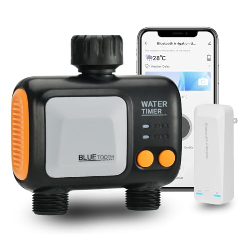 Johgee Smart Sprinkler Timer 2 Zone, WiFi Water Timer for Garden Hose with WiFi Hub, Hose Timers for Watering with Rain Delay, WiFi Irrigation Sprinkler Controller for Garden Lawns, Work with Alexa