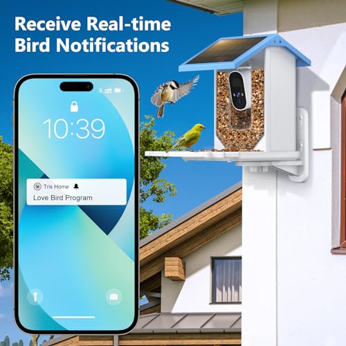 Bird Feeder with Camera Solar Powered, Outdoor Smart Bird Feeder, 4 MP HD Auto Capture Bird Videos, Real Time Views and Notifications, Ideal Gift for Christmas