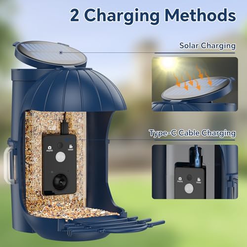 Cozion Smart Bird Feeder Camera with Solar Panel, Latest Bird Feeder with Camera, Rainproof Wild Bird Feeders for Outdoors, 1080P HD Hummingbird Feeder, Night Vision Bird Feeder with 32G TF Card