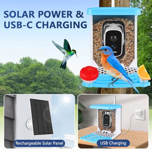 Smart Bird Feeder with Camera, Bird Feeders for Outdoors Bird Watching Camera 2.5K 4MP, AI Identify Auto Capture Bird Videos,Detection & Notify, Wireless Solar Powered Bird Camera Ideal for Bird Lover