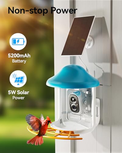 Howiray Smart Bird Feeder with Camera, Wild Bird Watching Camera with AI Identify-Auto Capture Bird Videos & Motion Detection | Bird Feeder Camera with Solar Power-Gift for Bird Lover Watching Birds