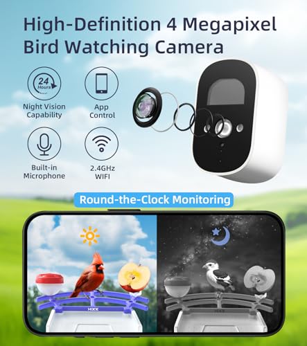 Smart Bird Feeder with Camera, HIXX® Bird Camera Feeder with AI Auto Capture & Identify 10000+ Bird Species, Free 64GB TF Card and 4MP HD, Bird Feeder Camera Ideal Gift for Bird Lovers