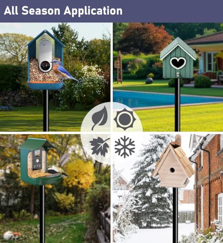 Ansionsol 90 Inch Smart Bird Feeder Pole with 5-Prong Base, Adjustable Bird House Pole Mount Kit for Outdoors, Heavy Duty Bird Feeder Stand for Wild Birds Watching, Black