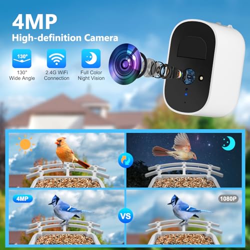 Bird Feeder with Camera Solar Powered, Outdoor Smart Bird Feeder, 4 MP HD Auto Capture Bird Videos, Real Time Views and Notifications, Ideal Gift for Christmas