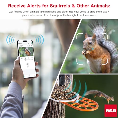 RCA Smart Bird Feeder with HD Camera – AI Bird Recognition Technology, Infrared Night Vision, Solar Powered, Two-Way Audio, Waterproof/Dustproof, WiFi-Enabled, Cloud Storage, App-Control