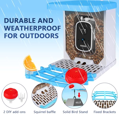 Smart Bird Feeder with Camera, Bird Feeders for Outdoors Bird Watching Camera 2.5K 4MP, AI Identify Auto Capture Bird Videos,Detection & Notify, Wireless Solar Powered Bird Camera Ideal for Bird Lover