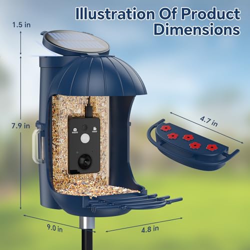 Cozion Smart Bird Feeder Camera with Solar Panel, Latest Bird Feeder with Camera, Rainproof Wild Bird Feeders for Outdoors, 1080P HD Hummingbird Feeder, Night Vision Bird Feeder with 32G TF Card