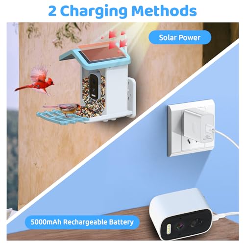 Smart Bird Feeder with Camera,𝗖𝗶𝗞𝗶𝗞𝗪𝗫𝗢 Solar Bird Feeder Outdoor Wireless,AI Identify Bird Breed,Solar Powered WiFi 2.5K Live Camera,Remote Monitoring,Motion Detection,SD Card & Cloud Storage