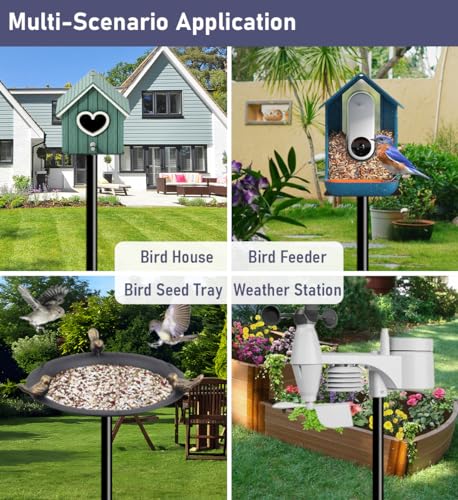 Ansionsol 90 Inch Smart Bird Feeder Pole with 5-Prong Base, Adjustable Bird House Pole Mount Kit for Outdoors, Heavy Duty Bird Feeder Stand for Wild Birds Watching, Black