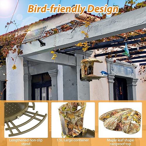Lollyes Smart Bird Feeder with Camera Outdoor,1080P HD AI Identify Wild Bird Watching Camera with Solar Panel, Bird Feeder with Camera for Outdoor, Ideal Gift for Bird Lovers