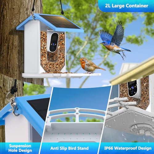 Bird Feeder with Camera Solar Powered, Outdoor Smart Bird Feeder, 4 MP HD Auto Capture Bird Videos, Real Time Views and Notifications, Ideal Gift for Christmas