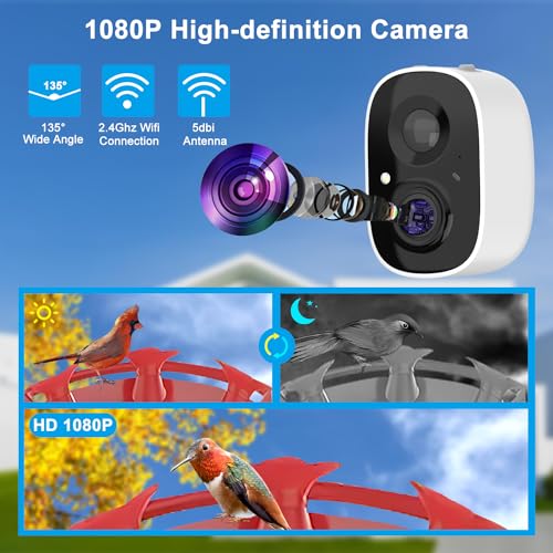 Smart Hummingbird Feeder with Camera,Wireless Bird Feeders for Outdoors Video Watching AI Camera with Auto Capture Videos & Motion Detection Ideal Gift for Bird Lovers