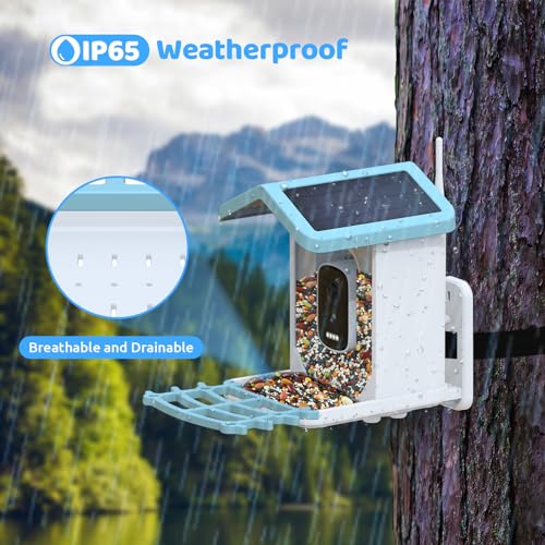 Smart Bird Feeder with Camera,𝗖𝗶𝗞𝗶𝗞𝗪𝗫𝗢 Solar Bird Feeder Outdoor Wireless,AI Identify Bird Breed,Solar Powered WiFi 2.5K Live Camera,Remote Monitoring,Motion Detection,SD Card & Cloud Storage