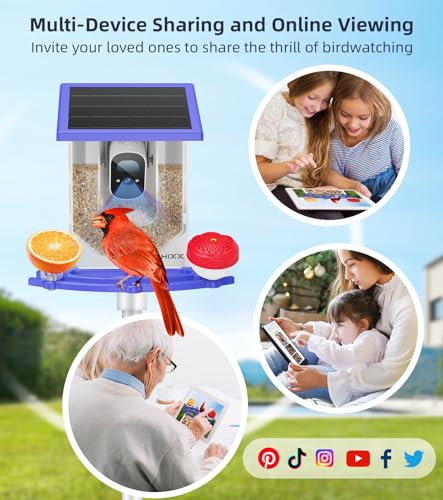 Smart Bird Feeder with Camera, HIXX® Bird Camera Feeder with AI Auto Capture & Identify 10000+ Bird Species, Free 64GB TF Card and 4MP HD, Bird Feeder Camera Ideal Gift for Bird Lovers