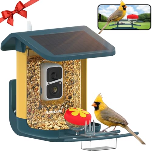 FLOMILAMD Bird Feeder with Camera,Smart AI Identify Bird Species Camera Wireless Outdoor,Solar Powered, Live View 2K,Auto Capture When Motion Detected&APP Notify,Color Night Vision,FL006