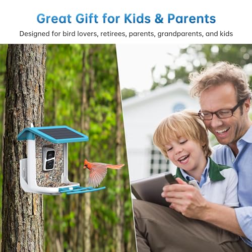 SMONET Bird Feeder with Camera B300: Smart Birdhouse Camera AI Recognition Solar Powered,Outdoor Wireless Wifi Birdfeeder Watching Live Video,Funny Birthday Gifts for Mom Mother Grandma Daughter