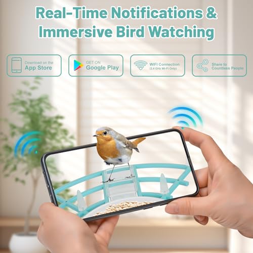 Bird Feeder with Camera, Smart Bird Feeder with Solar Panel, AI Identify, Bird House with 5000mAh Wrieless Camera, Auto Capture Bird Videos, 1080P HD, Wifi, Camera Bird Feeders for Bird Lovers