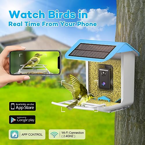 Farmice Bird Feeder with Camera, Smart Bird Feeder Camera with AI Recognition, Bird Feeder Camera Auto Capture Birds and Notify, Bird Camera Feeder for outside