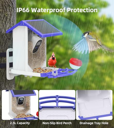 Smart Bird Feeder with Camera, HIXX® Bird Camera Feeder with AI Auto Capture & Identify 10000+ Bird Species, Free 64GB TF Card and 4MP HD, Bird Feeder Camera Ideal Gift for Bird Lovers
