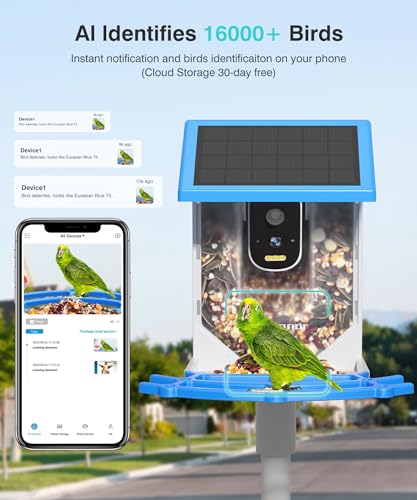 Smart Bird Feeder with Camera Solar Powered - 4K High Resolution AI Camera for Beautiful Close-up Shots and a Unique Bird Watching Experience, Ideal Present for Bird Lovers