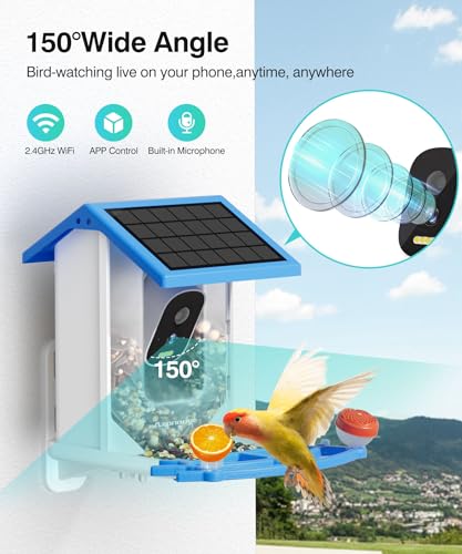 Smart Bird Feeder with Camera Solar Powered - 4K High Resolution AI Camera for Beautiful Close-up Shots and a Unique Bird Watching Experience, Ideal Present for Bird Lovers