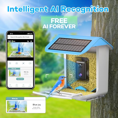 Farmice Bird Feeder with Camera, Smart Bird Feeder Camera with AI Recognition, Bird Feeder Camera Auto Capture Birds and Notify, Bird Camera Feeder for outside