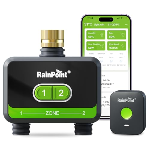 RainPoint WiFi Water Timer for Garden Hose with Brass Inlet, 2-Zone Smart Sprinkler Timer, Hose Timer WiFi Irrigation Controller, Automatic Watering System for Lawns and Yard