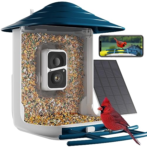 Dzees Smart Bird Feeder with Camera, Bird Feeder Camera Wireless Outdoor, AI Identify Bird Species, Auto Capture Bird Videos, 1080P HD Bird Camera with Solar Powered, SD&Cloud, Ideal Gift for Parents