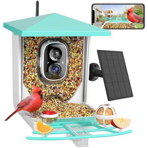 Farmice Bird Feeder with Camera, Smart Bird Feeder Camera with AI Recognition, Capture Birds Video and Notify, Solar Powered Bird Camera Feeder for outside