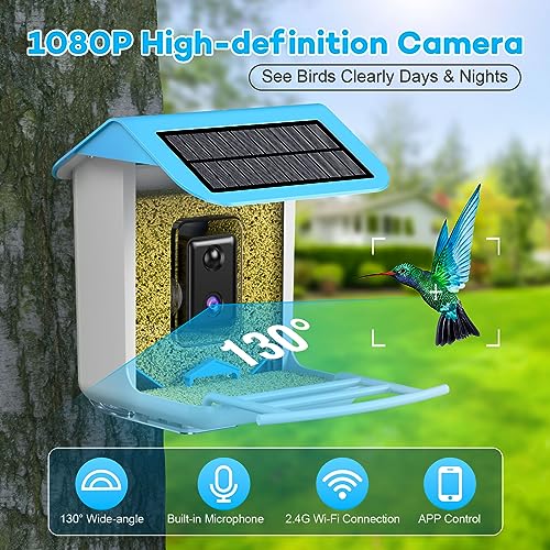 Farmice Bird Feeder with Camera, Smart Bird Feeder Camera with AI Recognition, Bird Feeder Camera Auto Capture Birds and Notify, Bird Camera Feeder for outside