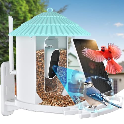 Smart Bird Feeder with Camera Solar Powered, Wireless Outdoor Bird Feeder, 4MP HD Auto Capture Bird Videos, Real Time Views and Notifications, Wireless Camera Ideal Gift for Bird Lover