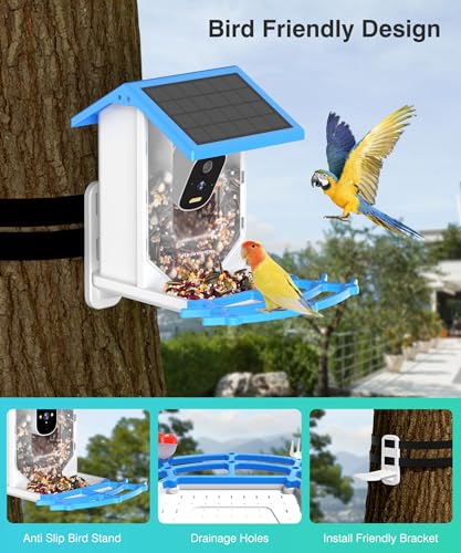 Smart Bird Feeder with Camera Solar Powered - 4K High Resolution AI Camera for Beautiful Close-up Shots and a Unique Bird Watching Experience, Ideal Present for Bird Lovers