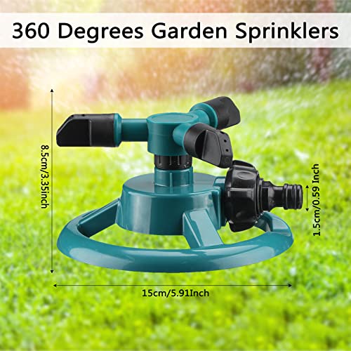 Maxdot 3 Pcs Lawn Sprinkler Adjustable 360 Degree Garden Sprinklers Rotation Automatic Large Area Coverage Green Yard Sprinklers for Kids Playing Plant Lawn Grass Irrigation