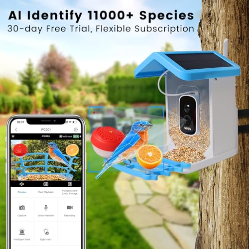 Bird Feeder with Camera,Smart Bird Feeder Camera Solar Powered with AI Identify,Auto Capture 4MP Bird Videos&Instant Notifications,Gift for Bird Lover