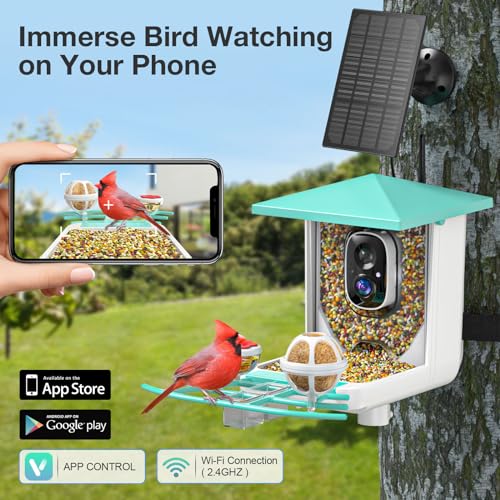 Farmice Bird Feeder with Camera, Smart Bird Feeder Camera with AI Recognition, Capture Birds Video and Notify, Solar Powered Bird Camera Feeder for outside