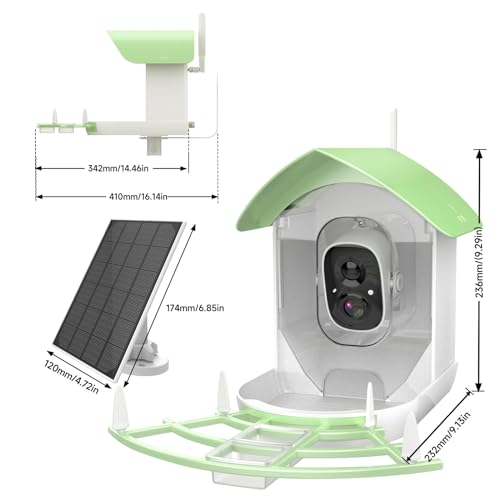 Fazoxo Bird Feeder with Camera, Smart AI Bird Breed Recognition, Birds Motion Detection with Real-Time Notice, Auto Capture Bird Watching WiFi Camera, Solar-Powered Outdoor Charging Bird House,Green