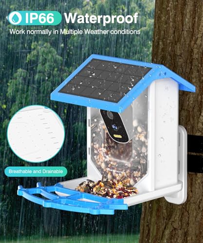 Smart Bird Feeder with Camera Solar Powered - 4K High Resolution AI Camera for Beautiful Close-up Shots and a Unique Bird Watching Experience, Ideal Present for Bird Lovers