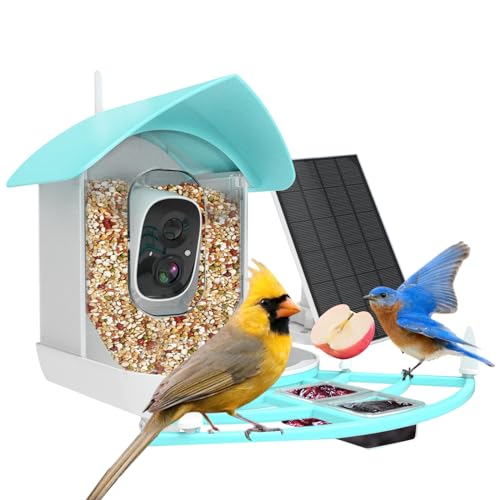 Gyozol Smart Bird Feeder with Camera, AI Identify Bird Breed, Solar-Powered WiFi 1080P Live Camera, Auto Capture Backyard Garden Bird Watching, Motion Detection, Cloud and SD Card Storage, Blue