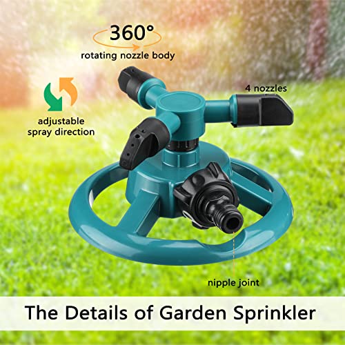 Maxdot 3 Pcs Lawn Sprinkler Adjustable 360 Degree Garden Sprinklers Rotation Automatic Large Area Coverage Green Yard Sprinklers for Kids Playing Plant Lawn Grass Irrigation
