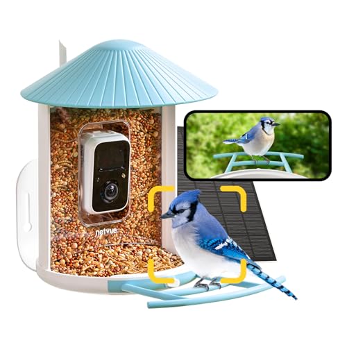 NETVUE Birdfy® AI Smart Bird Feeder with Camera Solar Powered, Lifetime AI Auto Capture Each Bird Come & Identify 6000+ Bird Species, Cloud Store Bird Videos & Birdwatching On Live, Ideal Gift (Blue)