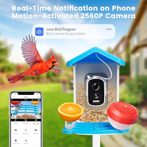 Bird Feeder with Camera,Smart Bird Feeder Camera Solar Powered with AI Identify,Auto Capture 4MP Bird Videos&Instant Notifications,Gift for Bird Lover