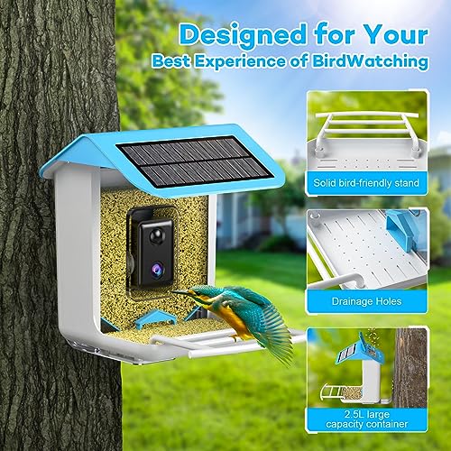 Farmice Bird Feeder with Camera, Smart Bird Feeder Camera with AI Recognition, Bird Feeder Camera Auto Capture Birds and Notify, Bird Camera Feeder for outside