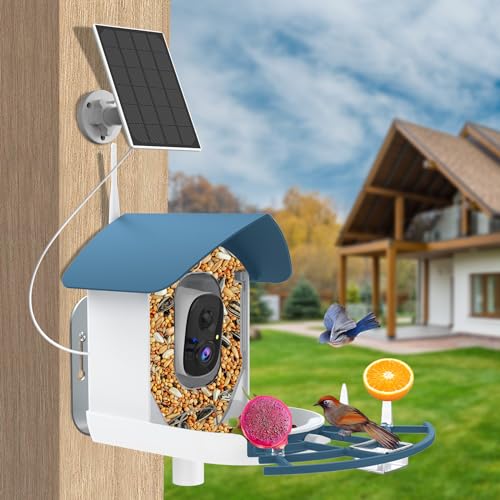 Bird Feeder with Camera,AI Identify Birds Species,Smart Birds Camera with Solar Powered,Auto Record 1080P Birds Video in Backyard,Instant Notifications,Ideal Gifts for Family and Bird Lovers,Navy Blue