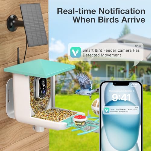 Farmice Bird Feeder with Camera, Smart Bird Feeder Camera with AI Recognition, Capture Birds Video and Notify, Solar Powered Bird Camera Feeder for outside