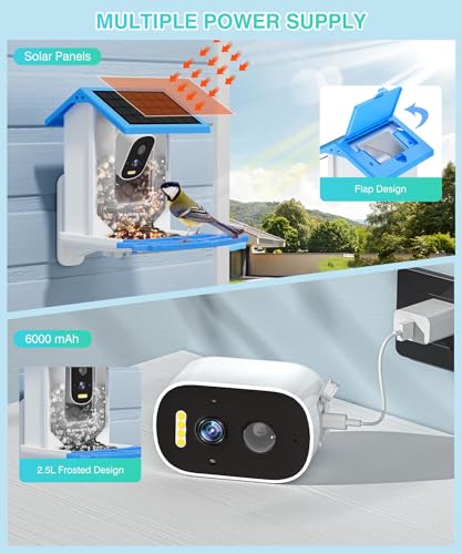 Smart Bird Feeder with Camera Solar Powered - 4K High Resolution AI Camera for Beautiful Close-up Shots and a Unique Bird Watching Experience, Ideal Present for Bird Lovers