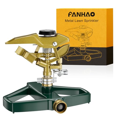 FANHAO Heavy Duty Pulsating Impact Lawn Sprinkler with Metal Base, 100% Metal Adjustable Circular Zinc Impulse Sprinkler for Lawn Yard, 360 Degree Large Area Coverage, Covers Up to 5800 sq. ft