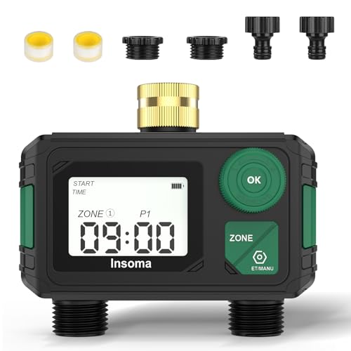 Sprinkler Timer 2 Zone, Digital Water Timer for Garden Hose Faucet, Programmable Watering Irrigation Timer with 2 Outlet/Rain Delay/Automatic Watering Mode, Smart Watering System for Lawns and Yard