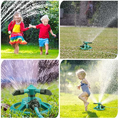 Maxdot 3 Pcs Lawn Sprinkler Adjustable 360 Degree Garden Sprinklers Rotation Automatic Large Area Coverage Green Yard Sprinklers for Kids Playing Plant Lawn Grass Irrigation