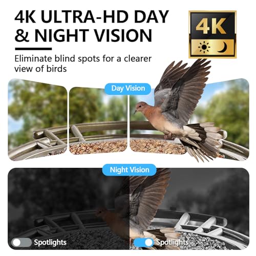 Smart Bird Feeder with Camera -【AI Identify 】Camera Bird Feeder,【4K Ultra-HD】Live Wireless Bird House Camera with Solar & 64GB SD Card, IP67, DIY, Auto Capture & Motion Detection, Instant Notification